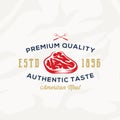 Premium Quality Meat Steak abstract Vector Retro Typography Label, Emblem or Logo Template. On Textured Background