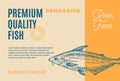 Premium Quality Pangasius Bocourti. Abstract Vector Fish Packaging Design or Label. Modern Typography and Hand Drawn