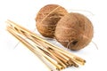 premium quality picture of coconut and straw isolated on white background Royalty Free Stock Photo