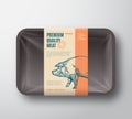 Premium Quality Pork Pack. Abstract Vector Meat Plastic Tray Container with Cellophane Cover. Packaging Design Label