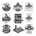 Premium Quality Procart Competition Club Set Of Black And White Emblems With Racing Karting Car And Racer Silhouettes Royalty Free Stock Photo