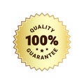 Premium quality product gold label sign. Round quality product guarantee logo. Golden badge icon with 100 percent symbol Royalty Free Stock Photo