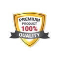 Premium Quality Product Label Golden Shield With Ribbon Seal Isolated