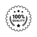 Premium quality product label sign. Round quality product guarantee logo. Black badge icon with 100 percent symbol and Royalty Free Stock Photo