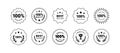 Premium quality product labels set. Round quality product guarantee logo collection. Black circle badge icons with 100 Royalty Free Stock Photo