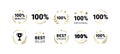 Premium quality product labels set. Round quality product guarantee logo collection. Black and gold circle badge icon