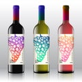 Premium Quality Red, White and Pink Wine Labels Set on the Realistic Vector Bottles. Clean and Modern Gradient Design Royalty Free Stock Photo