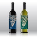 Premium Quality Red and White Wine Labels Set on the Realistic Vector Bottles. Clean and Modern Design with Hand Drawn Royalty Free Stock Photo