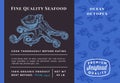 Premium Quality Seafood Abstract Vector Octopus Packaging Design or Label. Modern Typography and Hand Drawn Sketch Royalty Free Stock Photo