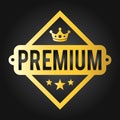 Premium quality stamp. Golden shiny genuine commerce Label Badge with gold crown Royalty Free Stock Photo