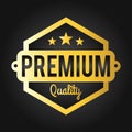 Premium quality stamp. Golden shiny genuine commerce Label Badge with stars Royalty Free Stock Photo