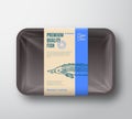 Premium Quality Sturgeon. Abstract Vector Fish Plastic Tray with Cellophane Cover Packaging Design Label. Modern