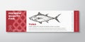 Premium Quality Tuna Vector Packaging Label Design Modern Typography and Hand Drawn Fish Silhouette Seafood Product