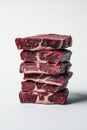 Premium Raw Chuck Eye Steaks Stacked Vertically on White Background Royalty Free Stock Photo