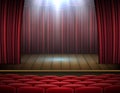 Premium red curtains stage, theater or opera background with spotlight Royalty Free Stock Photo