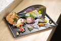 Premium Sashimi garnished with edible flowers Royalty Free Stock Photo