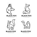 Premium set collection Logo design of black fox silhouette animal mascot line logo template vector illustration Royalty Free Stock Photo