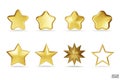 Premium Set of gold 3d stars icon for apps, products, websites, and mobile applications. Cute cartoon golden stars quality rating