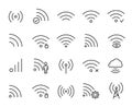Premium set of wi-fi or wireless line icons.