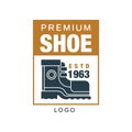 Premium shoe logo, estd 1963 badge for footwear brand, shoemaker or shoes repair vector Illustration Royalty Free Stock Photo