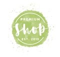 Premium shop logo vector illustration. Clothes store green watercolor logotype isolated on white background. Boutique