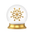 Premium snowflake golden slim frozen ornamental crystal in magic ball realistic 3d icon vector