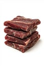 Premium Stack of Raw Frozen Beef Steaks Isolated on White Royalty Free Stock Photo