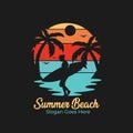 Summer Beach Vintage T-Shirts Vector Silhouette Man Surfboard Sunset Sunrise Royalty Free Stock Photo