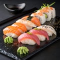 Premium Sushi Plating with Wasabi and Garnish Royalty Free Stock Photo
