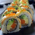 Premium Sushi Roll with Rice, Fish, and Greens Royalty Free Stock Photo