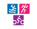 Premium Triathlon logo combination. Swimming, running and bike logotype design template. Sport symbol set. Royalty Free Stock Photo