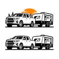 Premium Truck tow caravan vector illustration.