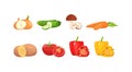 Premium vegetables semi flat RGB color vector illustration set