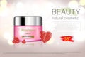 Premium VIP cosmetics, moisturizing luxury face cream. Elegant bottle of cream mask of pale pink color, isolated with