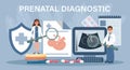 Prenatal diagnosis for landing page. Doctors scan the embryo. Template, banner vector