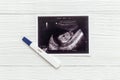 Prenatal ultrasound screening of unborn baby. Pregnancy background