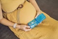Prenatal Vitamins. Portrait Of Beautiful Smiling Pregnant Woman Holding Pill Box, Taking Supplements For Healthy Royalty Free Stock Photo