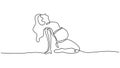 Prenatal yoga continuous line drawing, pregnant woman doing exercise vector illustration