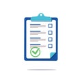 Prenuptial agreement document, check list clipboard sociology concept, questionnaire form, vector flat icon. Business