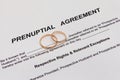 Prenuptial Agreement form and two wedding rings