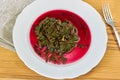 Prepaired braised amaranth - red spinach, in it`s own jucy sauce Royalty Free Stock Photo