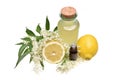 Preparated oil and juice with lemon from elderflower isolated
