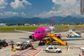 Preparation of aircraft Wizzair in Bergamo to fly