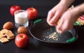 Preparation of apple pie at home. Homemade pastries with apples Royalty Free Stock Photo