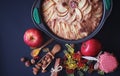 Preparation of apple pie at home. Homemade pastries with apples Royalty Free Stock Photo