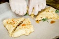 Preparation of baklava, cakes, pastries Royalty Free Stock Photo