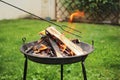 Preparation for barbecue. Burning wood. Flames