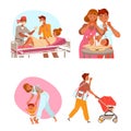 Preparation for Childbirth and Development with Pregnant Woman at Hospital and Nursing Newborn Baby Vector Set Royalty Free Stock Photo