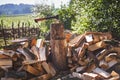 Preparation of chopped wood for the heating of the house in the winter. Royalty Free Stock Photo