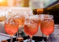 preparation of a cocktail Aperol spritz